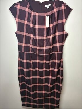 New York & Company Plum and Pink Plaid Sheath Dress